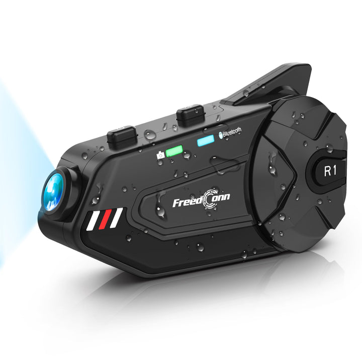 Motorrad-Bluetooth-Headset mit Kamera, R1plus Helmsprechanlage, 6-Wege, 1000 m, wasserdicht, drahtlo