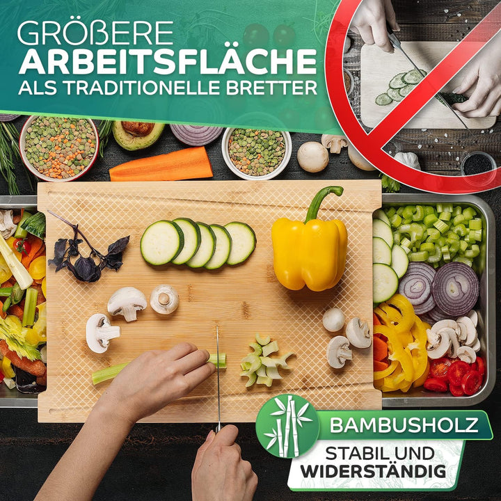 Loco Bird Premium Schneidebrett mit Auffangschalen - 44,8x30x7 cm - Ideales Gadget für die Küche - S