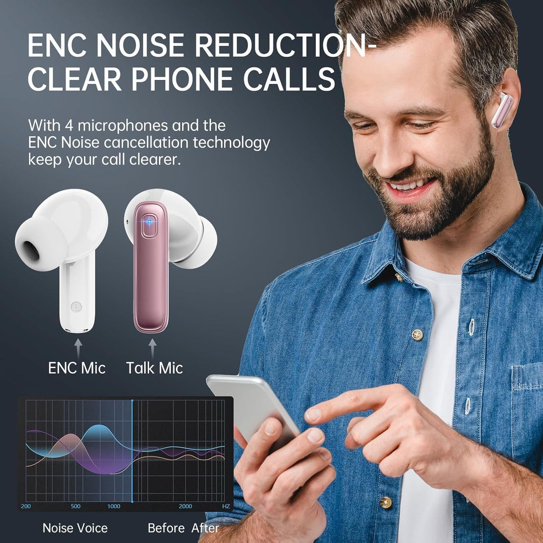 Drsaec Kopfhörer Kabellos Bluetooth 5.4, In-Ear Bluetooth Kopfhörer mit 4 ENC Mic, Kabellose Kopfhör