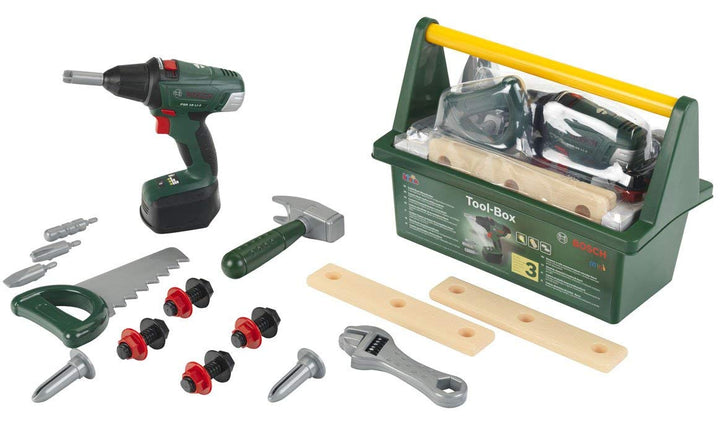 Theo Klein 8520 Bosch Werkzeug-Box | Mit Werkzeug und Zubehör| Inkl. batteriebetriebenem Akkuschraub