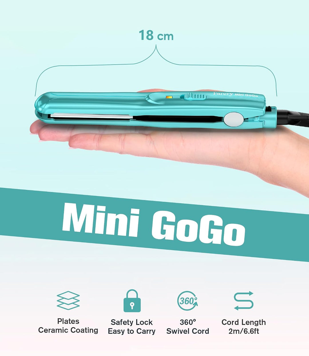 Farery Mini-Haarglätter, Keramik-Mini-Glätteisen für kurzes Haar/Locken, Pony, leicht und tragbar, k