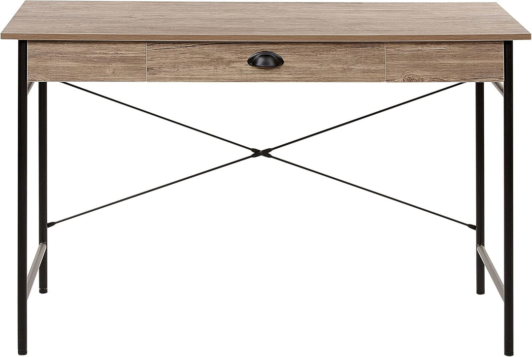 Schreibtisch dunkler Holzfarbton Stahlgestell mit Schublade 120x60 cm Casco