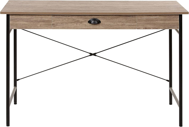Schreibtisch dunkler Holzfarbton Stahlgestell mit Schublade 120x60 cm Casco