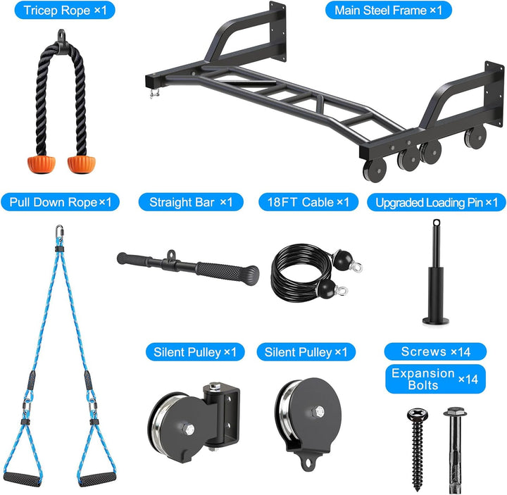 SELEWARE Heavy Duty Klimmzugstange Wandhalterung Multifunktionelle Klimmzugstange mit Seilzugsystem