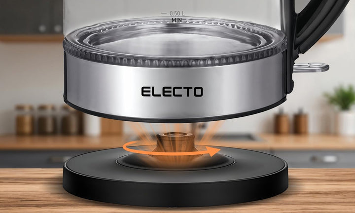 ELECTO Elektrischer Glaswasserkocher 1,7 L – 1800 W – LED-Beleuchtung – Edelstahlboden – Automatisch