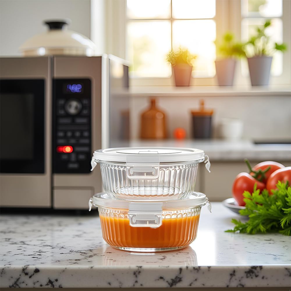 H.JSS WDJS Kleine Glasbehälter mit Feckel und Mit Löffel, Rund Meal Prep Gläser Mit Löffel, BPA-frei