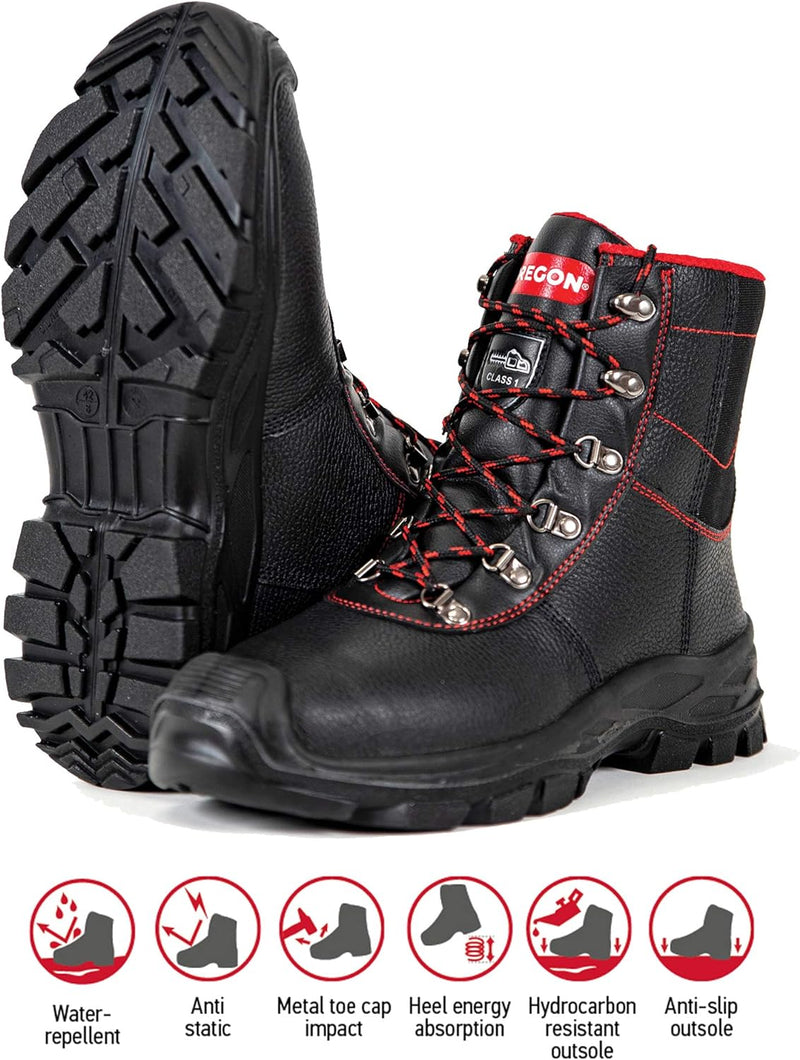 Oregon Sarawak Klasse 1 Kettensägen-Schnittschutzstiefel aus Leder, Stahlkappen, Sicherheits-Arbeits