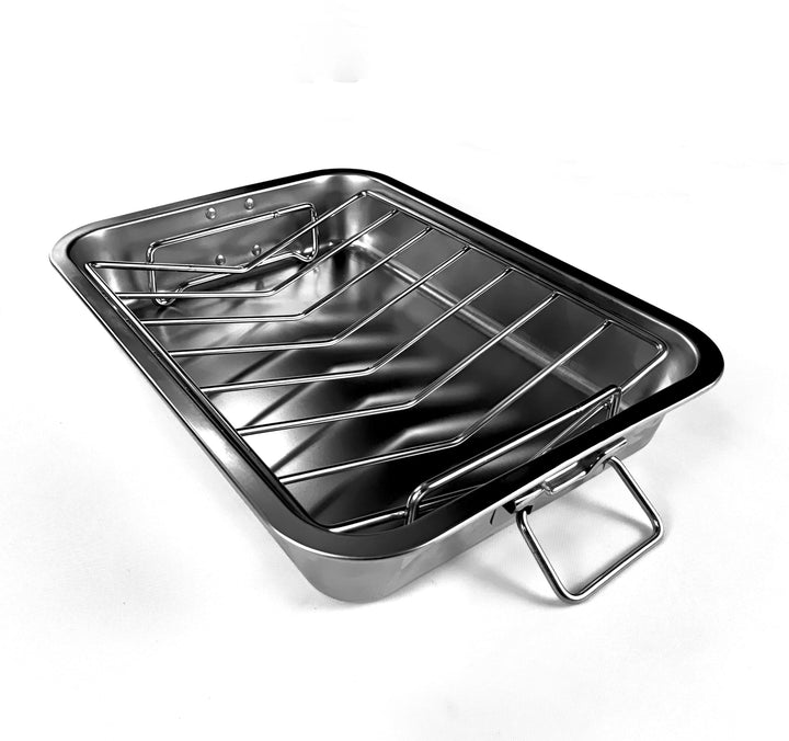 16" Premium Edelstahl-Bratform-Set mit Back- & V-förmigen Rosten – Robust, Gesund & Spülmaschinengee