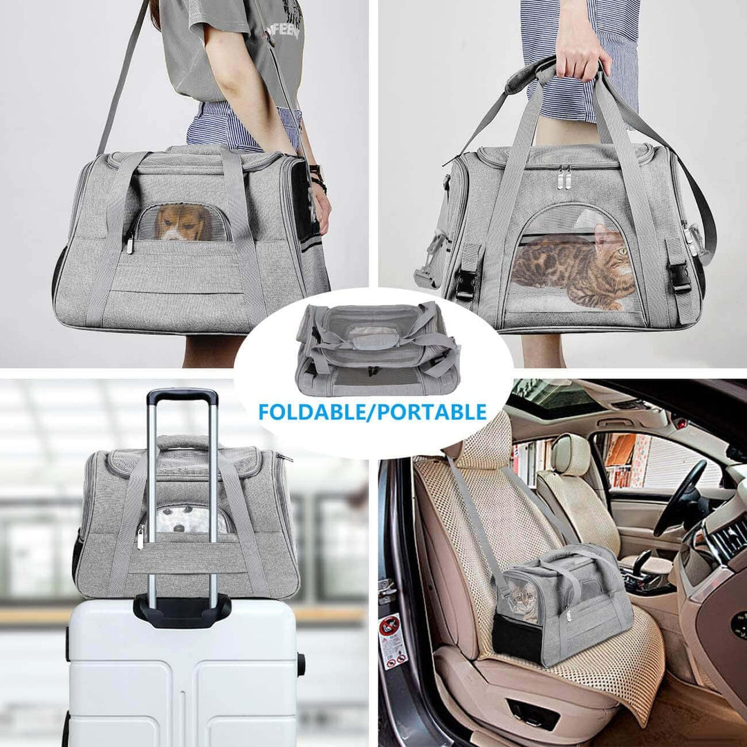 kleine Hunde Transportbox,transportbox Katze, Atmungsaktive und Faltbare Hundebox mit Verstellbarem,