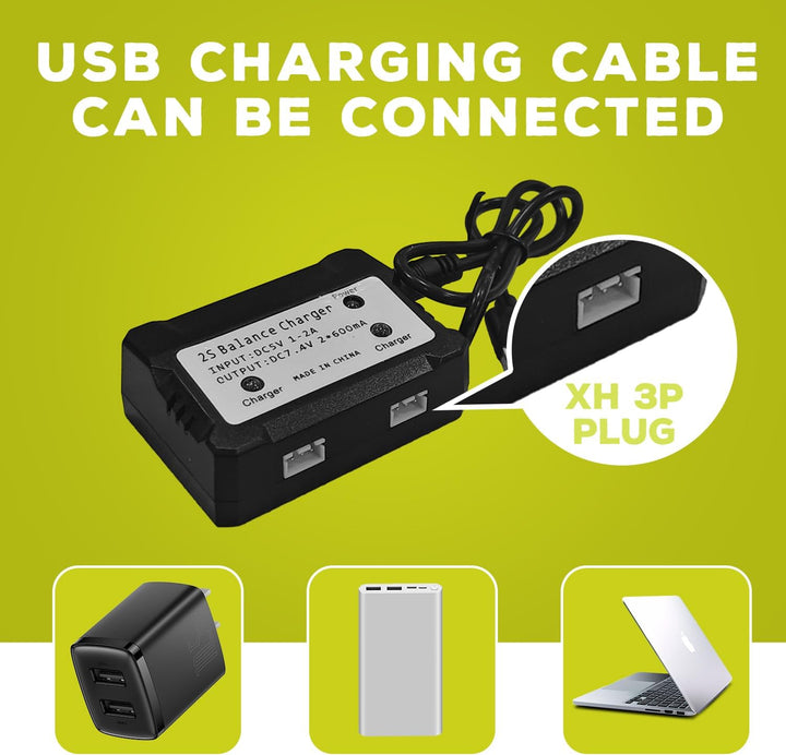 ZYGY 2pcs 7.4V 1100mah Lithium Batterie & 2 in 1 Ladegerät für WLtoys A949 A959 A969 A979 S989 V912