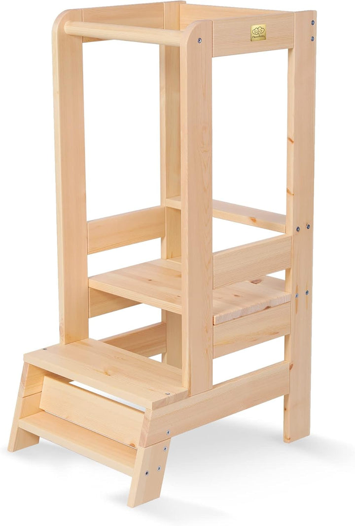 MEOWBABY Lernturm für Kinder - Baby Montessori Verstellbar Learning Tower aus Natur Holz, Kleinkind