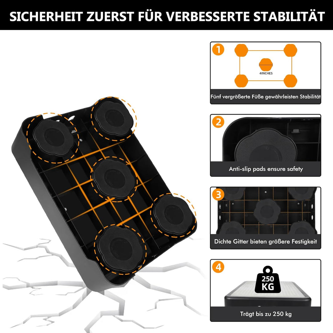 Rutschfest Halbstufe, Nachleuchtende Trittstufe, 3-stufig höhenverstellbarer, max.250 kg, Step Hocke