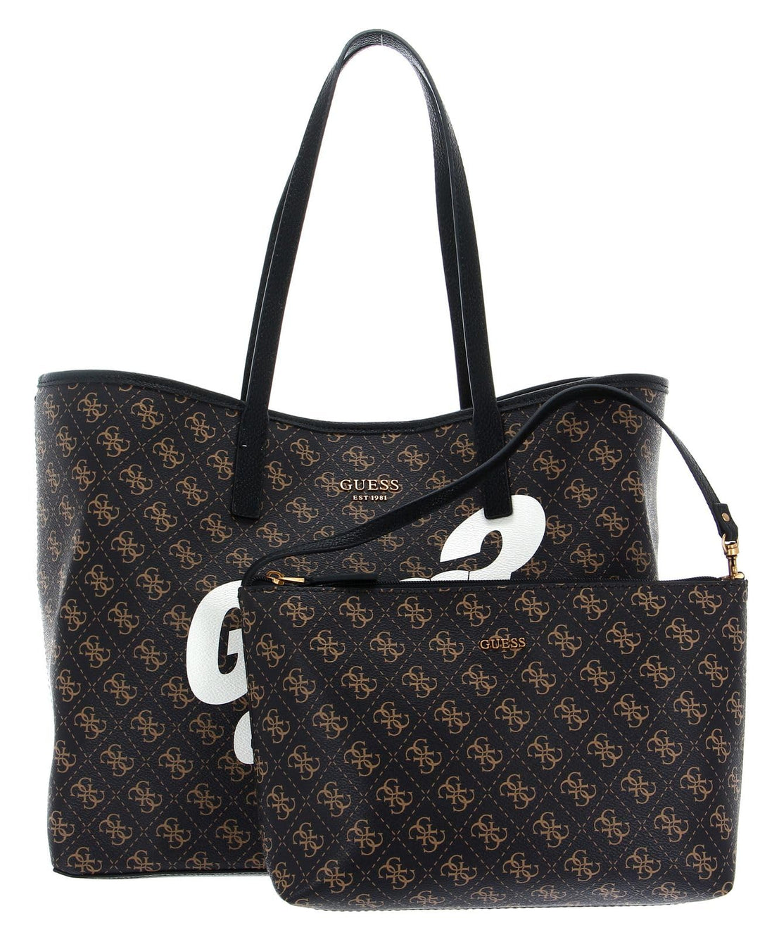GUESS Damen Vikky Tote TOTE L Brown Logo, L Brown Logo