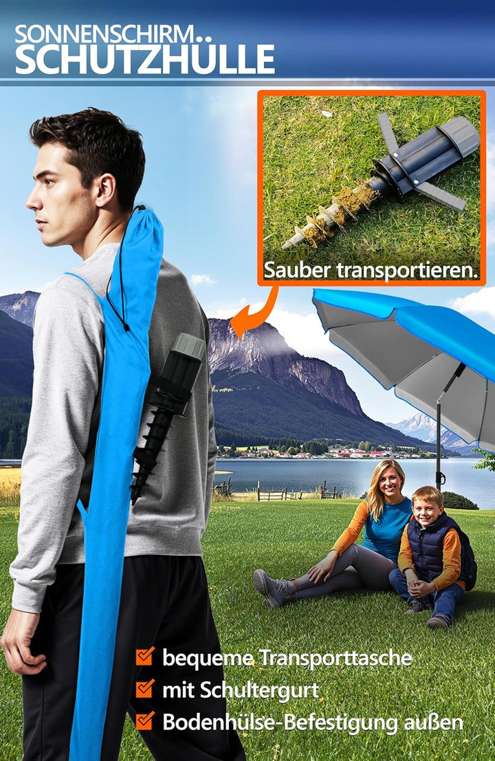 4smile Sonnenschirm Strand SunnyJoy Ø 180 cm, 3er Set - Strandschirm mit UV Schutz 50+, inkl. Sonnen
