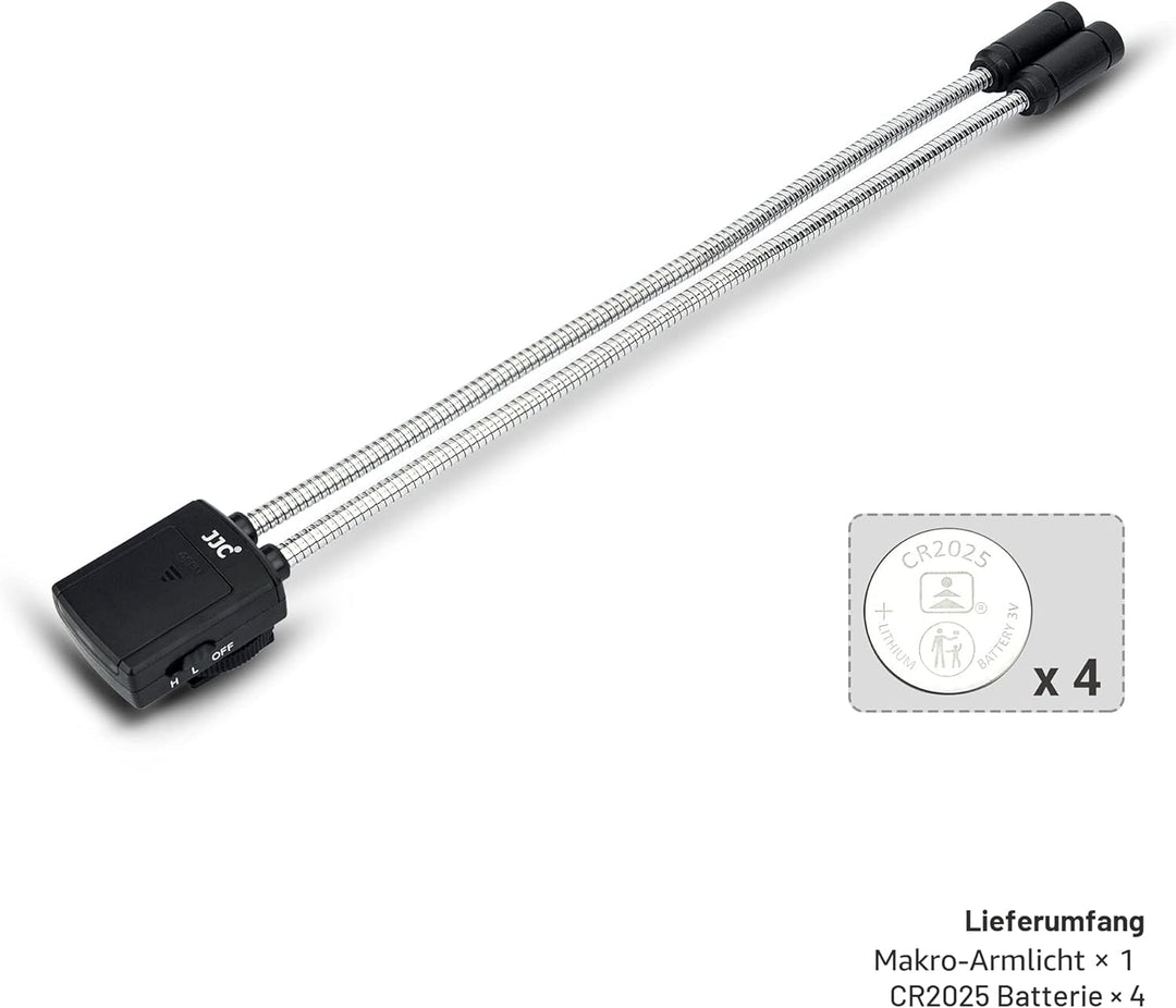JJC Makro Arm Licht, 5600K Flexible Makro LED Lampe für Nikon Canon Sony DSLR Kamera, 5 Level Einste