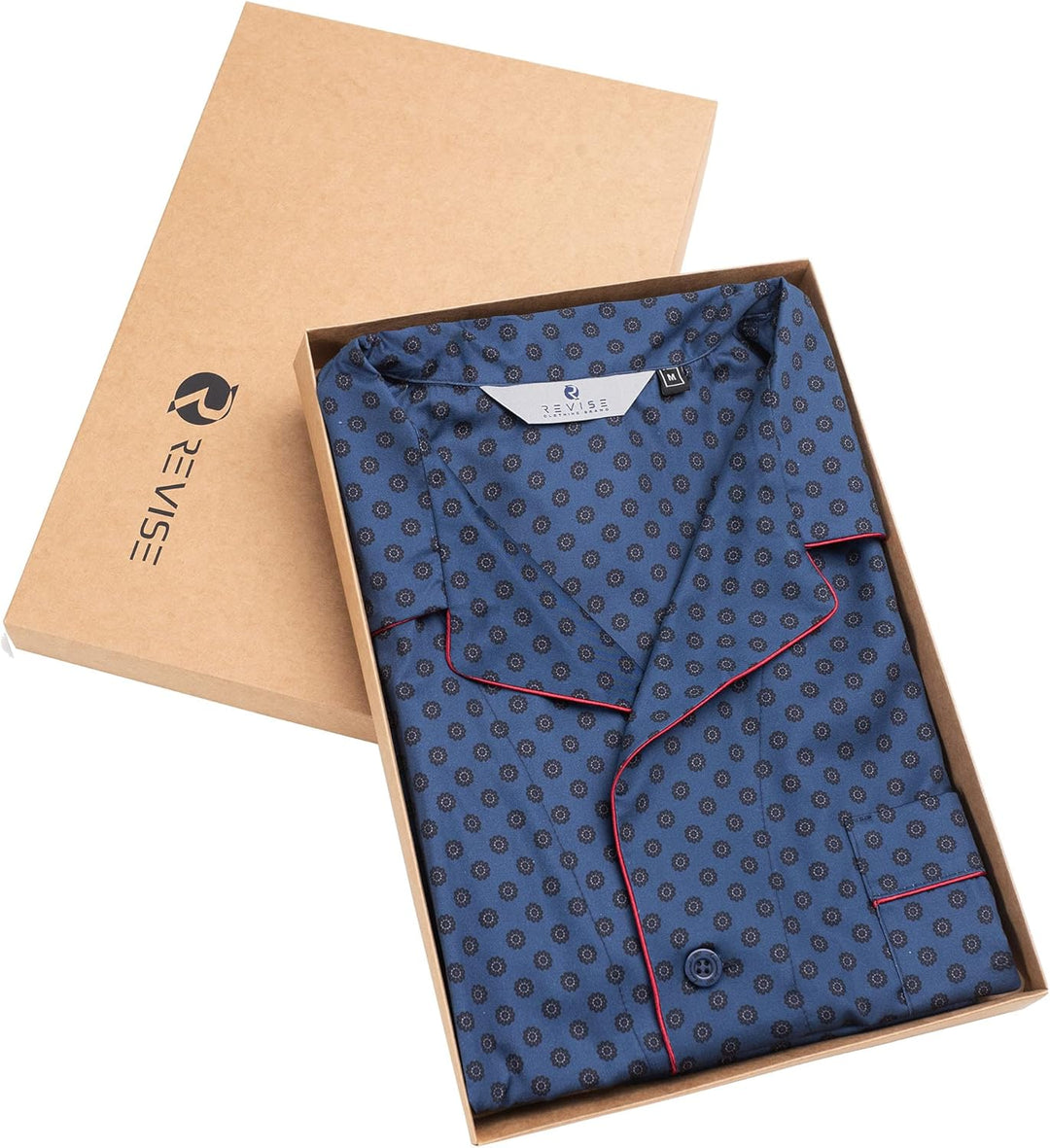 Revise RE-950 Kurzer Herrenpyjama - Schlafanzug für Herren - Pyjama – 100% Baumwolle S Dunkelblau C3