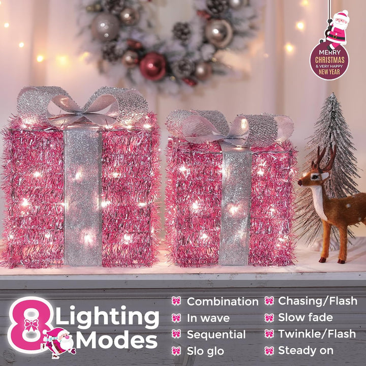 Quntis 3 Set LED Geschenkbox Weihnachten, Weihnachtsdeko Innen Strombetrieben, 140 warmweisse LEDs,