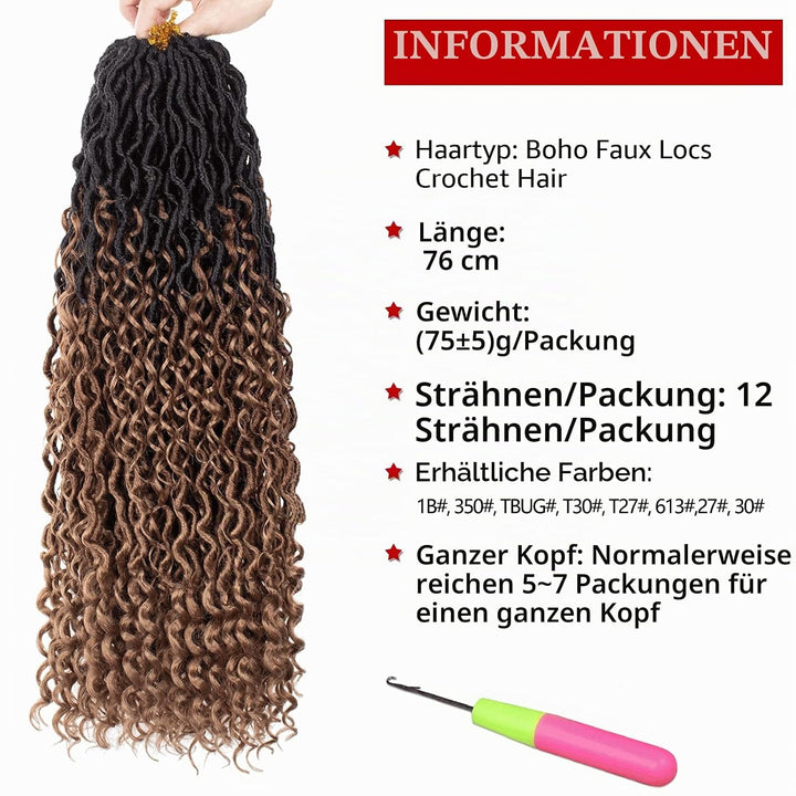 Xtrend 30Inch 8 Packs 3 Tones River Faux Locs Crochet Hair With Curly Hair In Middle And Ends 12Stra