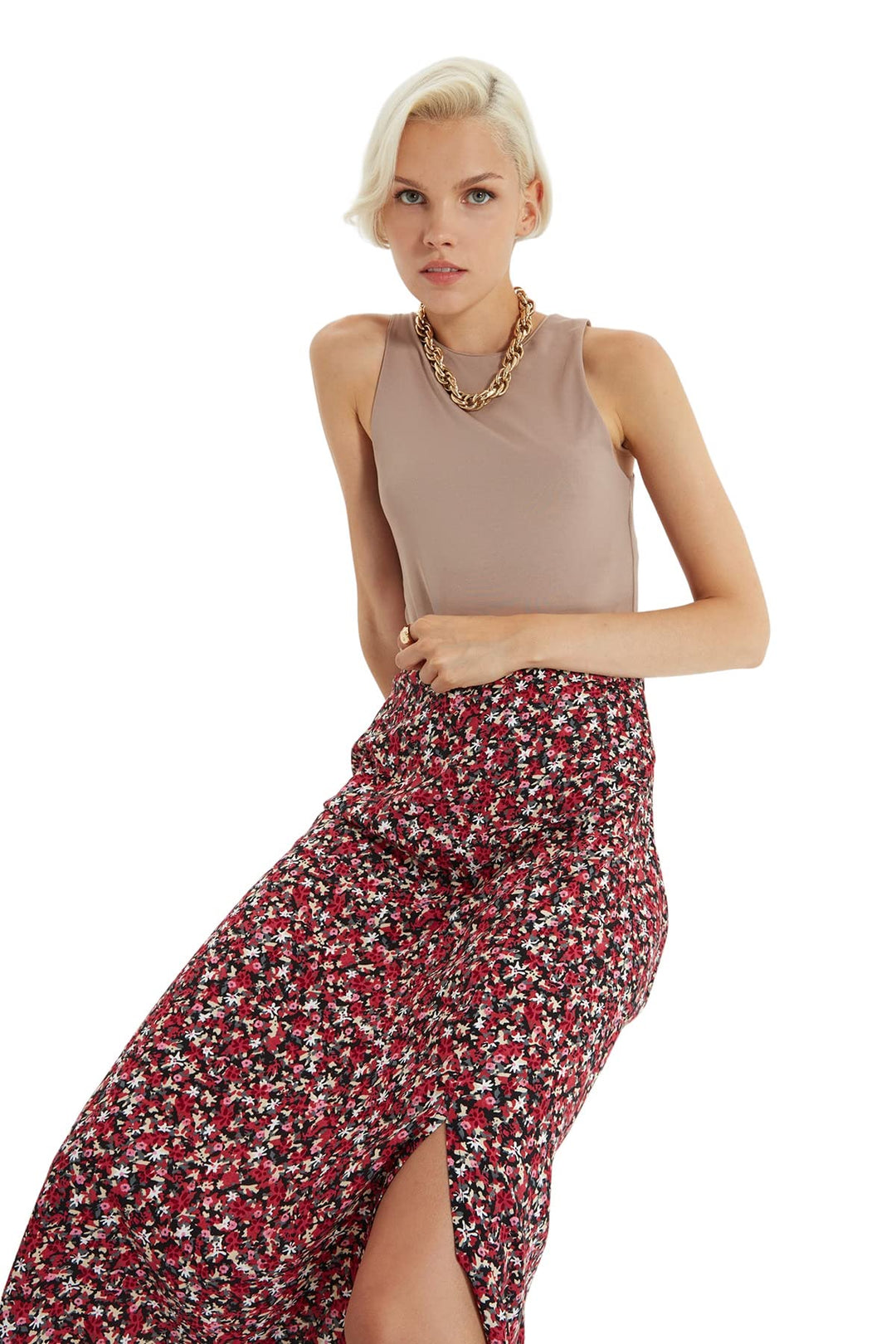 TRENDYOL Damen Trendyol Fliesenblumenmuster TIPP Detaillierter Rock Skirt (1er Pack) 36 Mehrfarbig,