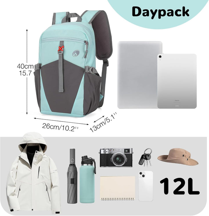 12L Wanderrucksack Klein Leichter, Kleiner Rucksack Lässig Herren Damen, Mini Daypacks für Wandern R