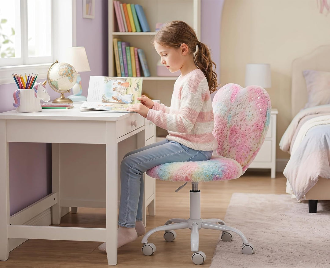 chairus Kinder Schreibtischstuhl aus Kunstfell Höhenverstellbarer Drehstuhl ohne Armlehnen Studienst