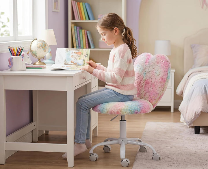 chairus Kinder Schreibtischstuhl aus Kunstfell Höhenverstellbarer Drehstuhl ohne Armlehnen Studienst