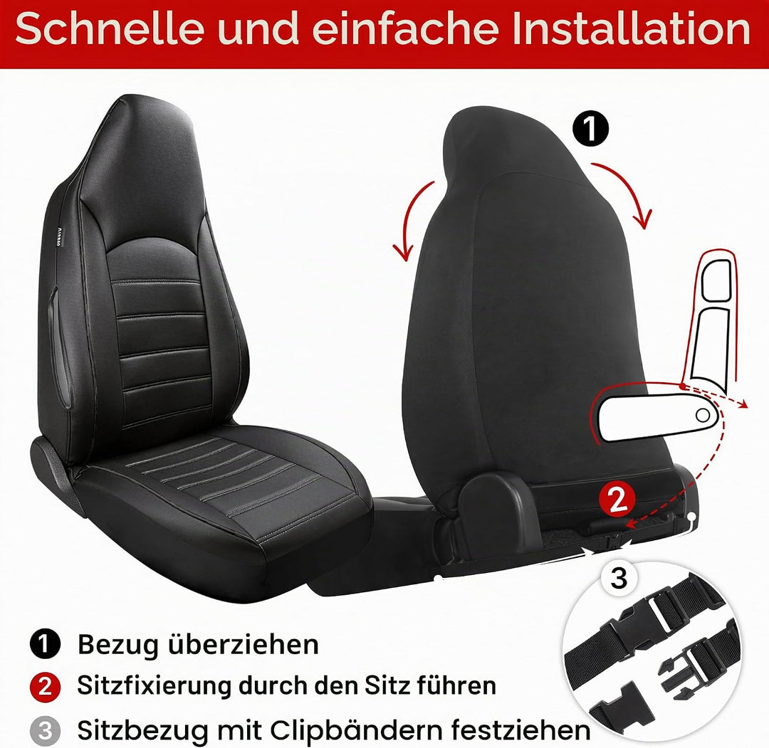 AUTOYOUTH Universal Vordersitzbezüge, wasserdicht, PU-Leder, Schwarz, Airbag-kompatibel, Paar, für S