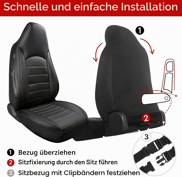AUTOYOUTH Universal Vordersitzbezüge, wasserdicht, PU-Leder, Schwarz, Airbag-kompatibel, Paar, für S