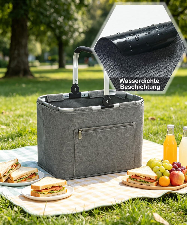 30L Tragekorb Faltbar Einkaufskorb Gross Picknickkorb mit Gepolsterten Griffen Praktischer Klappkorb