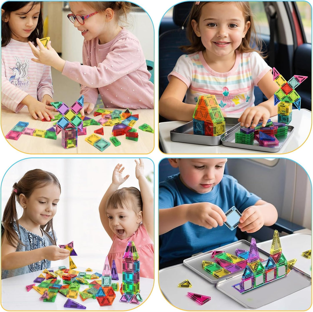 Euakee Magnetische Fliesen, Magnetische Bausteine Reisespielzeug mit Metallbox, MINI Magnet Fliesen