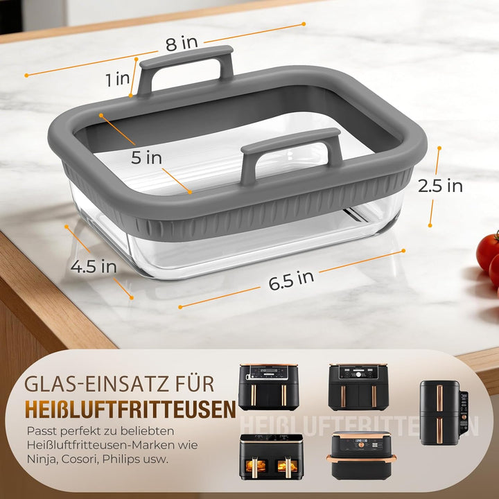 Glas Auflaufform für Ninja Foodi Heissluftfritteuse AF400EU/AF500EU/SL400EU, Airfryer Glasliner Zube
