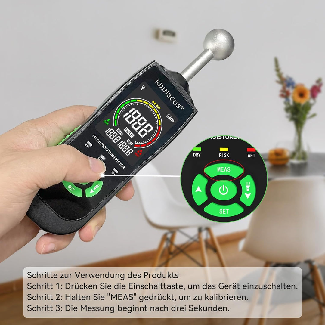Feuchtigkeitsmessgerät RDINSCOS Feuchtigkeitsmessgerät für Wände Holzfeuchtemessgerät Zerstörungsfre