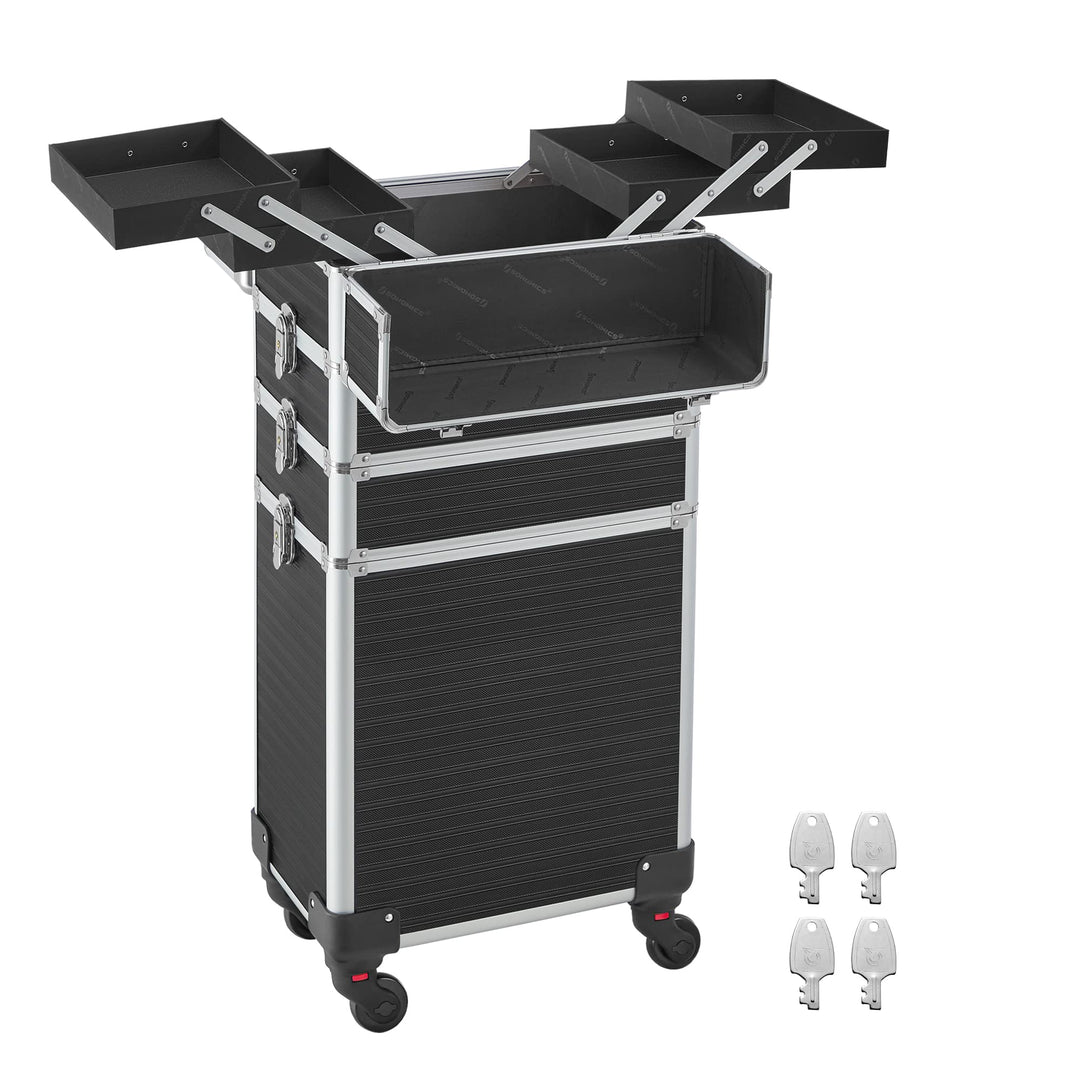 SONGMICS Kosmetikkoffer, Trolley, 4-in-1 Schminkkoffer, extra gross, Friseurkoffer, 34 x 24 x 79,3 c