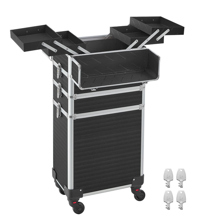 SONGMICS Kosmetikkoffer, Trolley, 4-in-1 Schminkkoffer, extra gross, Friseurkoffer, 34 x 24 x 79,3 c