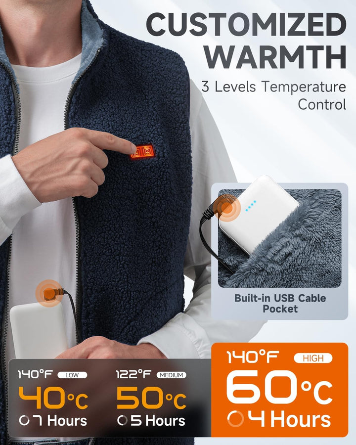 Beheizbare Weste,USB Heizweste herren damen, Wärmeweste mit 12000mAh Akku,Polar-Fleecejacke mit 6 He