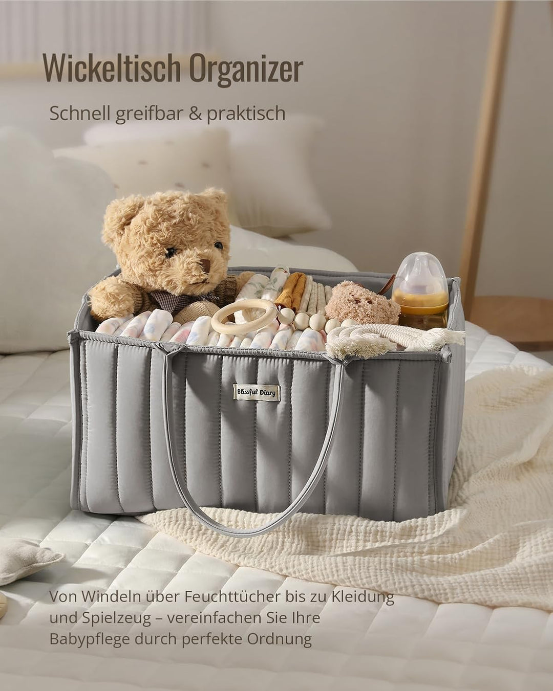 Blissful Diary Wickeltisch-Organizer, Wickelkorb für die Wickelstation, Stilvoller Wickelorganizer f