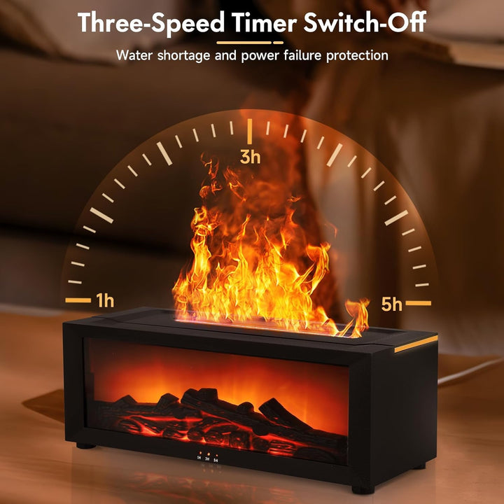 3D Flame Diffusor für ätherische Öle, Flammenbefeuchter Kamin, 150 ml mit Timer, Automatischer Absch