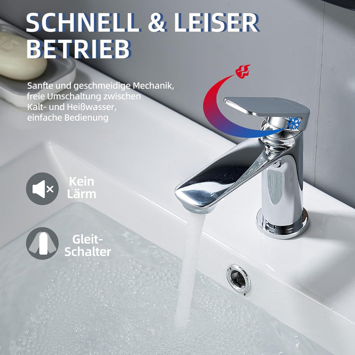 BELZ Wasserhahn Bad Einhebel Mischbatterie aus Messing, Wasserhahn fürs Badezimmer, Wassersparend &