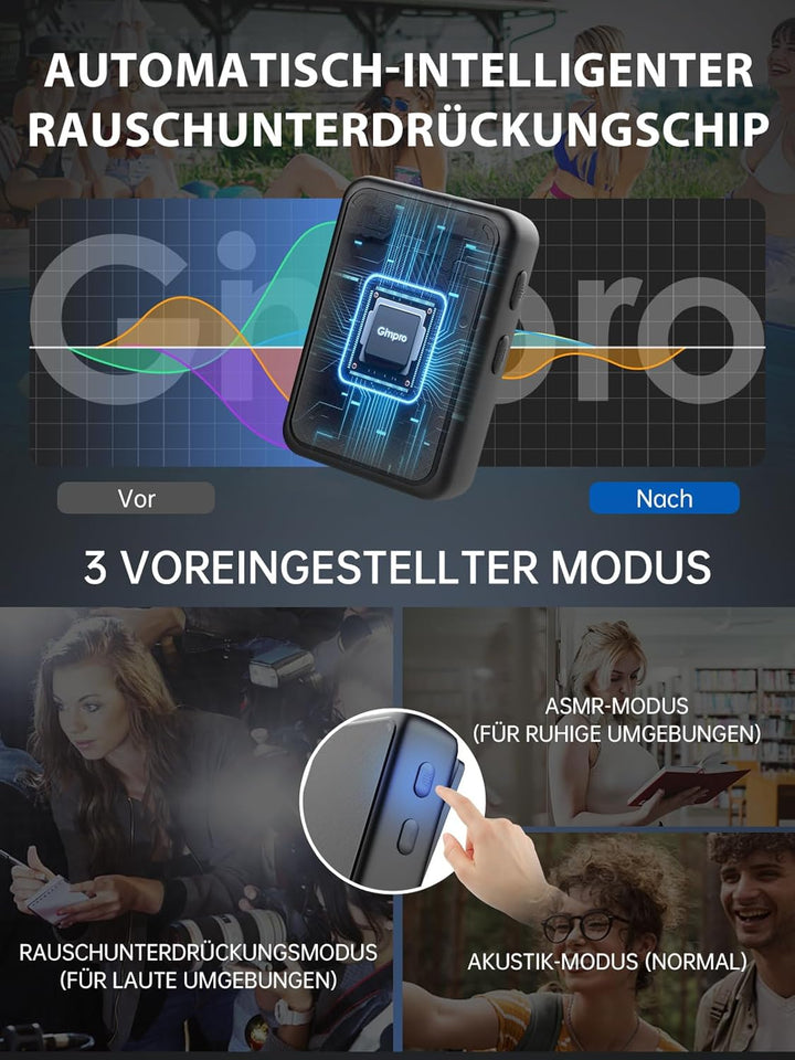 Ansteckmikrofon Kabellos Kamera,Gimpro MB1X(M) 2.4GHz 2TX&1RX Lavalier Funkmikrofon mit 1 Druck Stum