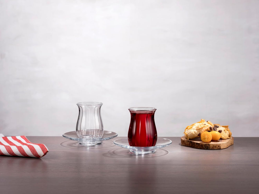 Pasabahce 96572 Linka Teeset 140 ml | 12-teilig (6 Teegläser mit Untersetzern) | Schlicht & elegant