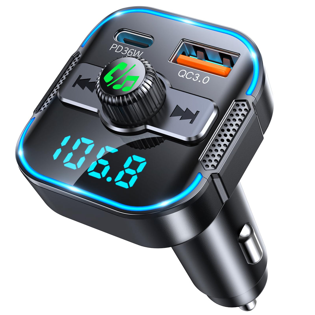 Glangeh 2-in-1 Bluetooth Adapter Auto & Schnelles Autoladegerät (PD 36W & QC3.0 18W) - Neuester FM T