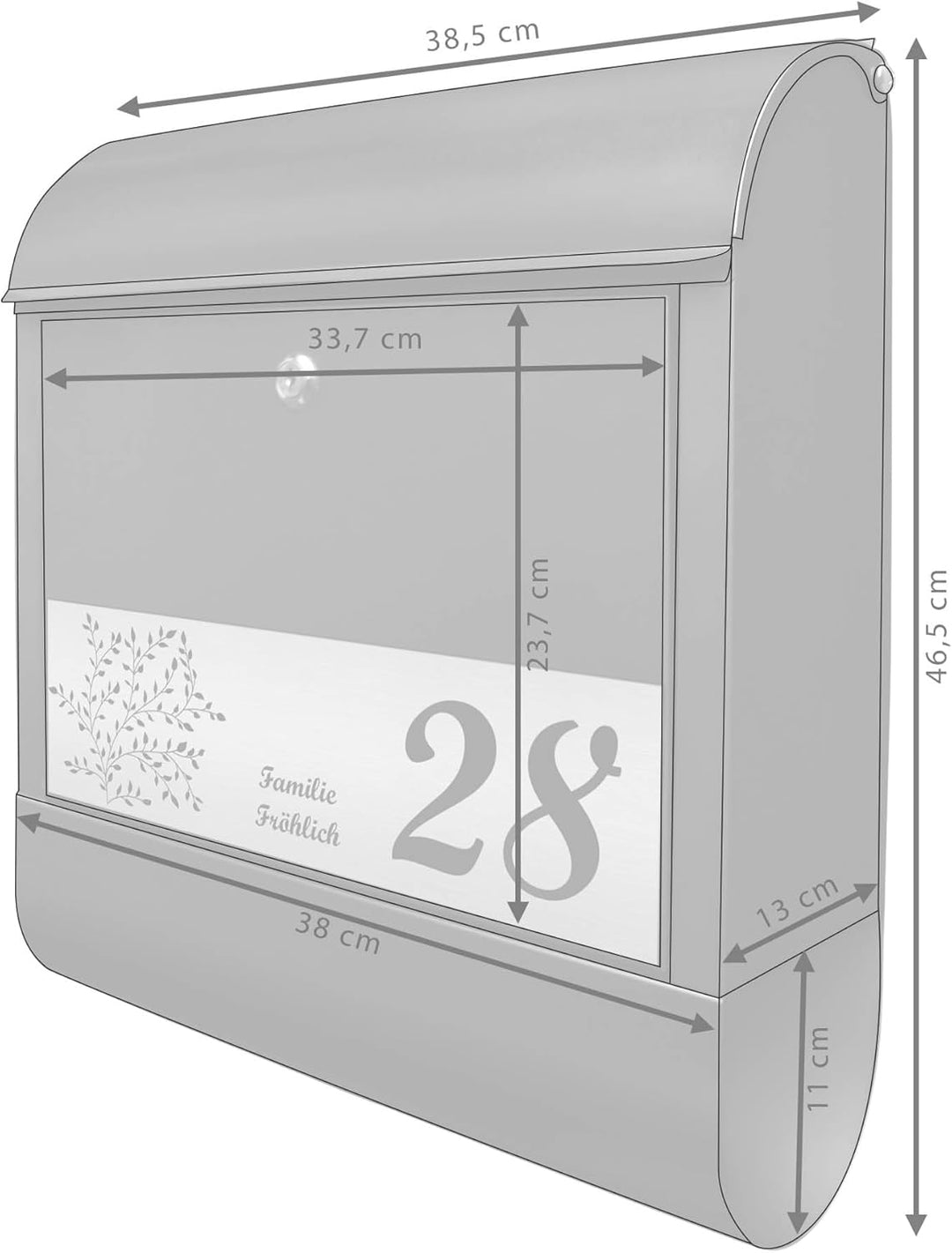 banjado® Briefkasten personalisiert mit graviertem Namensschild in Silber/Briefkasten schwarz 39x47x