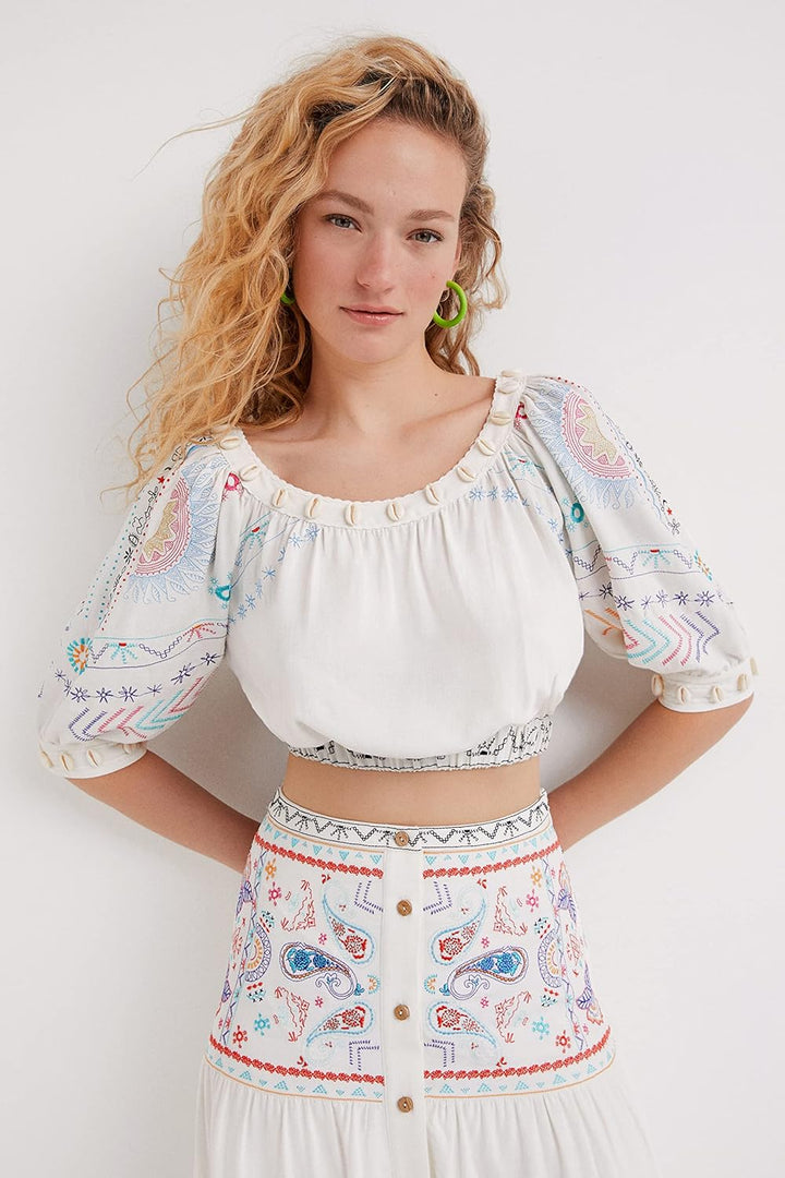 Desigual Damen Boho Bluse M Weiss, M Wei&#xDF;