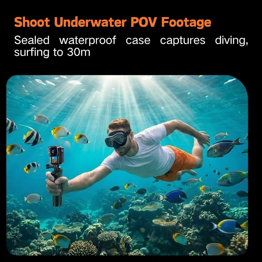 5K 64MP Action Cam mit Magnetischer Halterung, 66g Helmkamera für Motorrad & Fahrrad, Dual-Display V