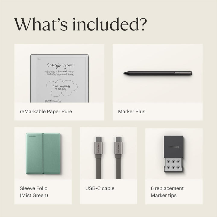 reMarkable Paper Pure mit Marker Plus und Sleeve Folio – Nebelgrün | 10,3-Zoll-Papier-Tablet mit Sch