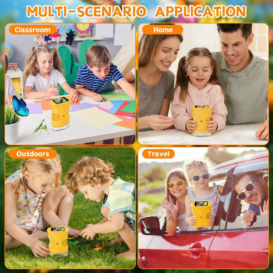 Mikroskop für Kinder, 1000X USB Tragbares Taschenmikroskop, Mit 2.0" IPS Bildschirm, Wiederaufladbar