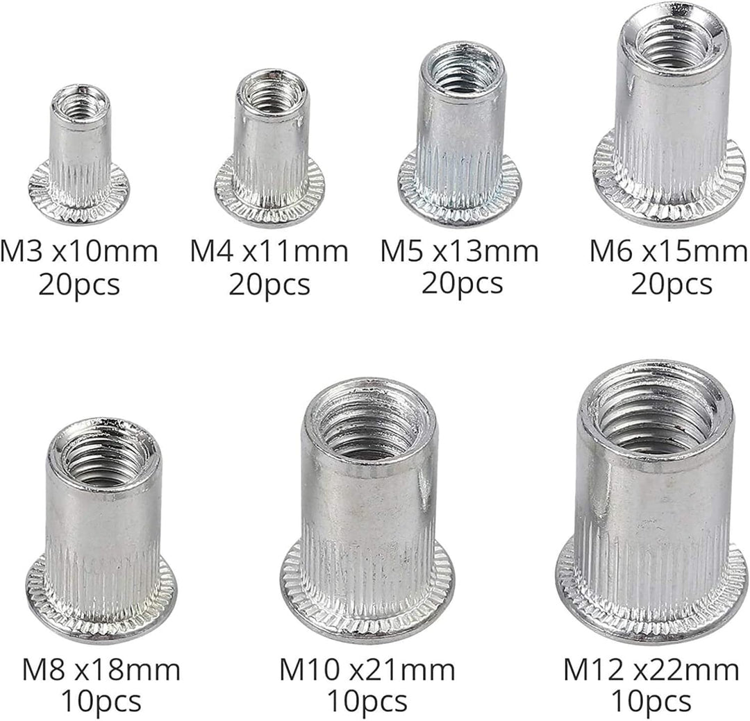 YWHWXB Nietmutter Werkzeug, 33cm Hand Nietmutter Setter Kit - 110Stück Heavy Duty Nietmuttern M3-M12