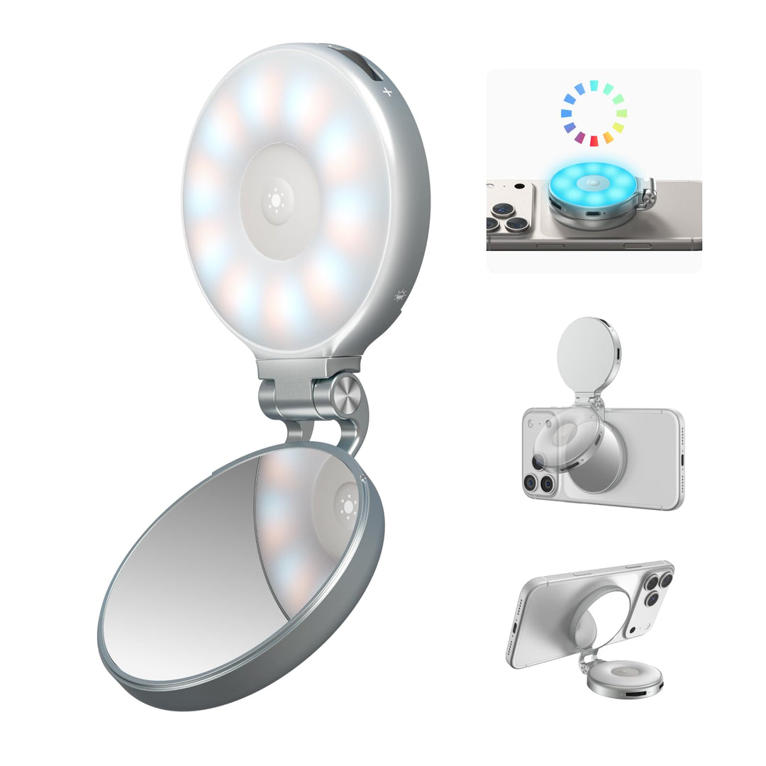 TELESIN 4-in-1 Magnetisches RGB Selfie-Ringlicht mit Spiegel & Handyhalter | 2500–7000K LED Licht, 3