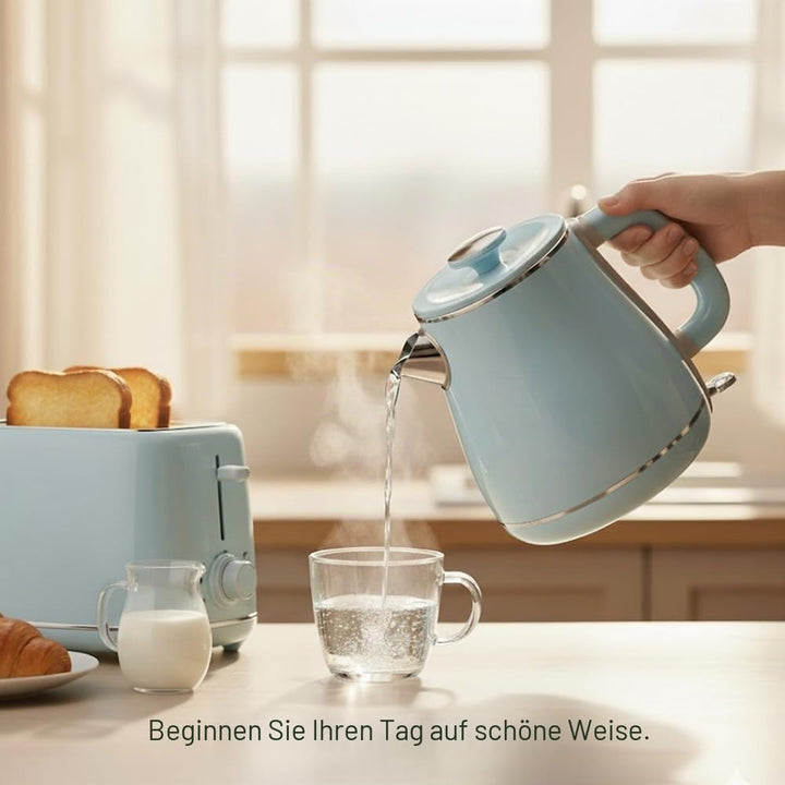 MULIN wasserkocher retro, Elektrischer Wasserkocher mit 360° Basis, 1,8 L Kapazität, 2200 W, Schnell