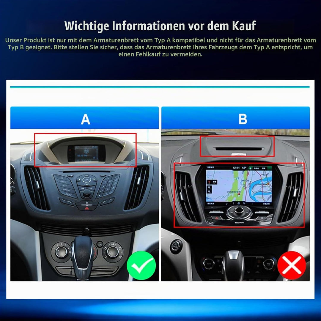 CAEMCHO 2G+64G Android 15 Autoradio für Ford Kuga/Escape 2013-2018 mit Navi Carplay Android Auto,Dop